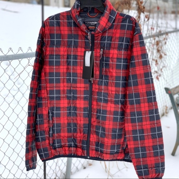 Hawke Pro Down Packable Performance Puffer Classically Styled Red Blue Plaid NWT - Picture 11 of 13